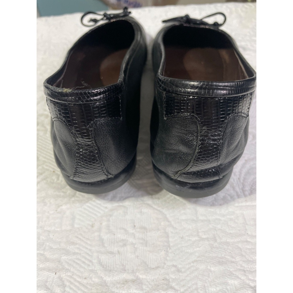 Vero Cuoio Black Leather Ballet Flats Lizard Embossed Toe Bow Made in Italy 38.5 - Picture 4 of 8